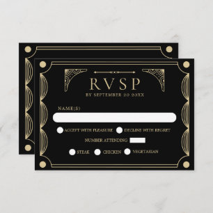 Black Art Deco Wedding RSVP 