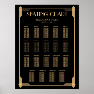 Black Art Deco Wedding Seating Chart 19 Tables