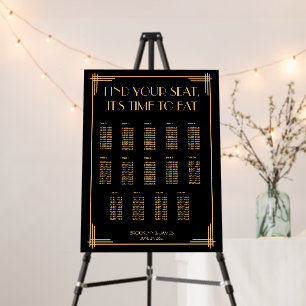 Black Art Deco Wedding Seating Chart Foam Board