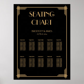 Black Art Deco Wedding Seating Chart Poster 18x24