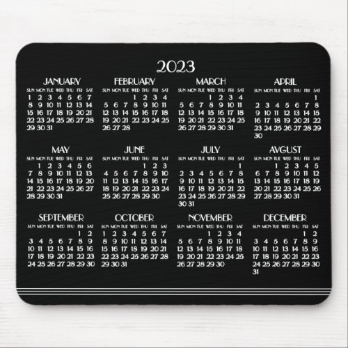 Black Art Deco Yearly Calendar 2023 Mouse Pad