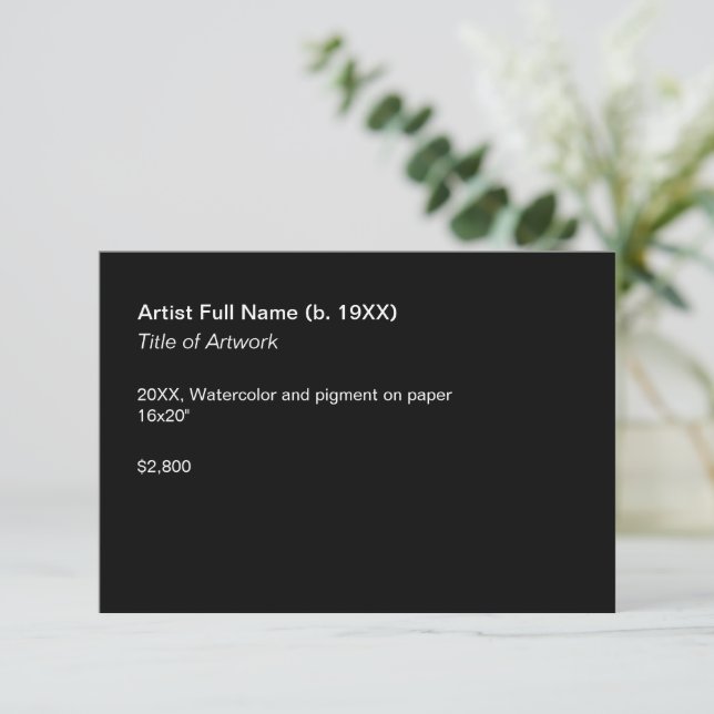 Black Artwork Exhibition Label Template (Standing Front)