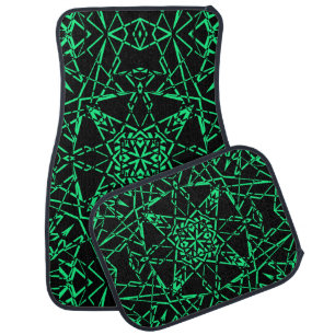 Black asbtract modern spider net lines neon green car floor mat