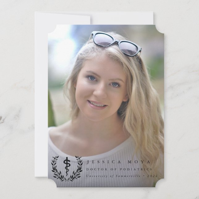 Black Asclepius Medical School 2 Photo Graduation Announcement (Front)