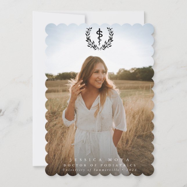 Black Asclepius Medical School 2 Photo Graduation Announcement (Front)