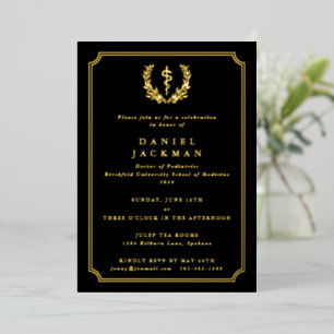 Black Asclepius Medical School Graduation Foil Invitation