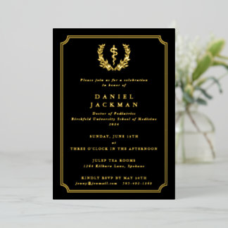 Black Asclepius Medical School Graduation Foil Invitation