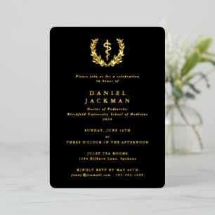 Black Asclepius Medical School Graduation Foil Invitation