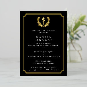 Black Asclepius Medical School Graduation Foil Invitation