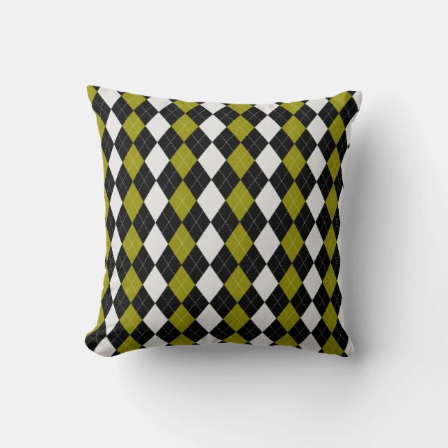 Black & ASPARAGUS GREEN Diamonds ARGYLE Pattern Throw Pillow (Front)