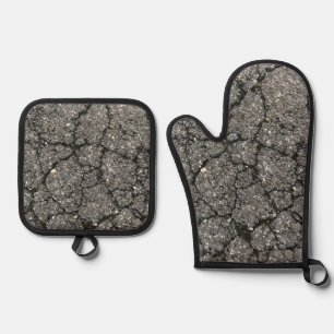 Black Asphalt Street Paving Cement Oven Mitt & Pot Holder Set