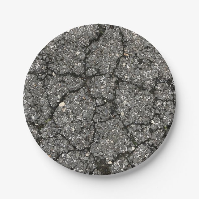 Black Asphalt Street Paving Cement Paper Plates (Front)