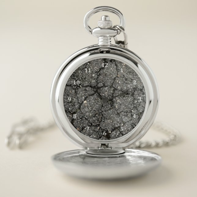 Black Asphalt Street Paving Cement Pocket Watch (Inside)