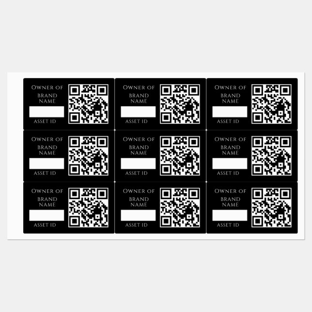 Black Asset QR | Custom Company Property Tracking Labels (Sheet)