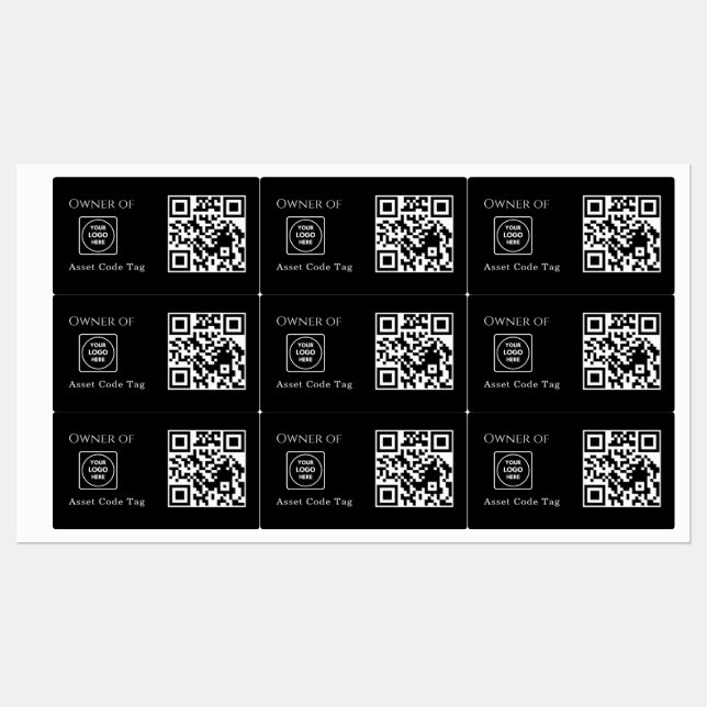 Black Asset QR | Custom Property Business Tracking Labels (Sheet)