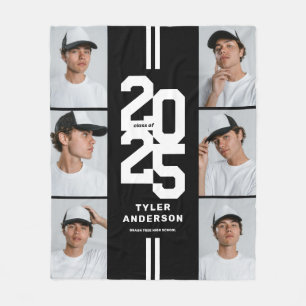 Black Athletic Graduate Photo Collage Graduation Fleece Blanket