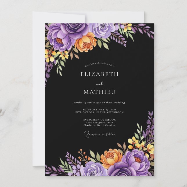 Black Atmospheric Moody Wedding Invitation (Front)