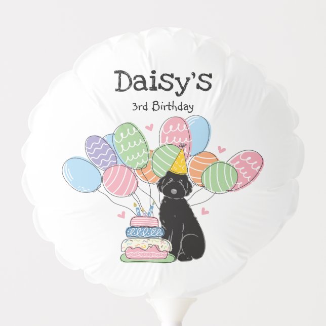 Black Aussiedoodle Dog Birthday Party Balloon (Front)
