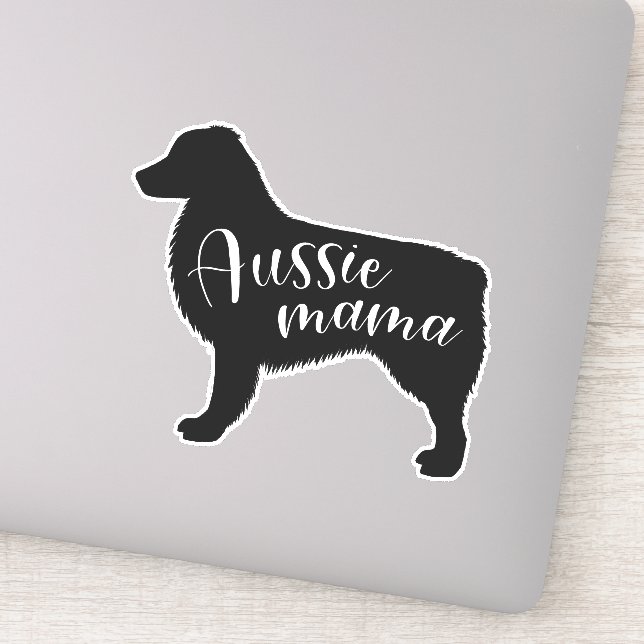 Black Australian Shepherd Silhouette "Aussie Mama" Sticker (Detail)