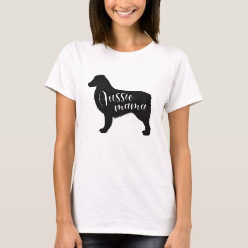 Black Australian Shepherd Silhouette  Aussie Mama T_Shirt
