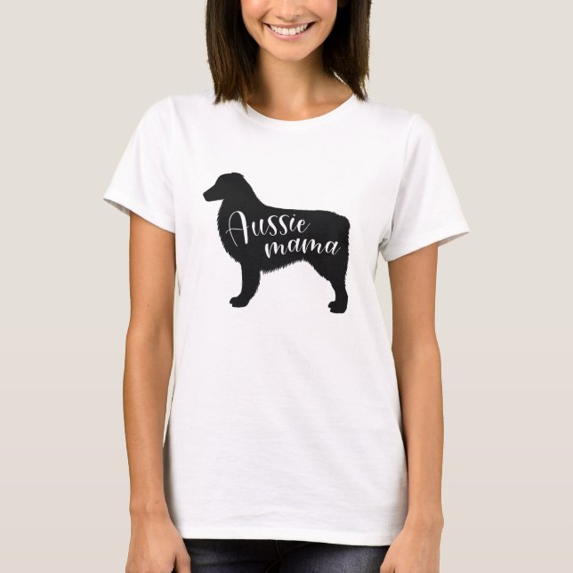 Black Australian Shepherd Silhouette | Aussie Mama T-Shirt (Front)