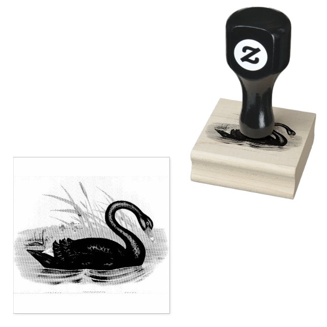 Black Australian Swan Bird Vintage  Rubber Stamp (Stamped)