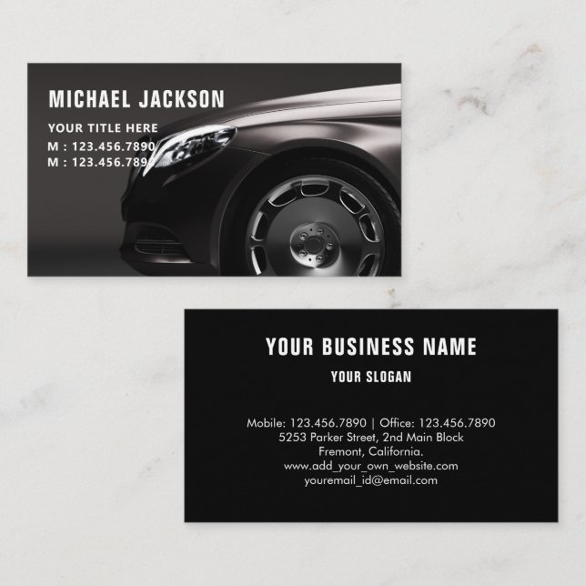 Black Auto Detailing, Auto Repair Black  Business Card (Front/Back)