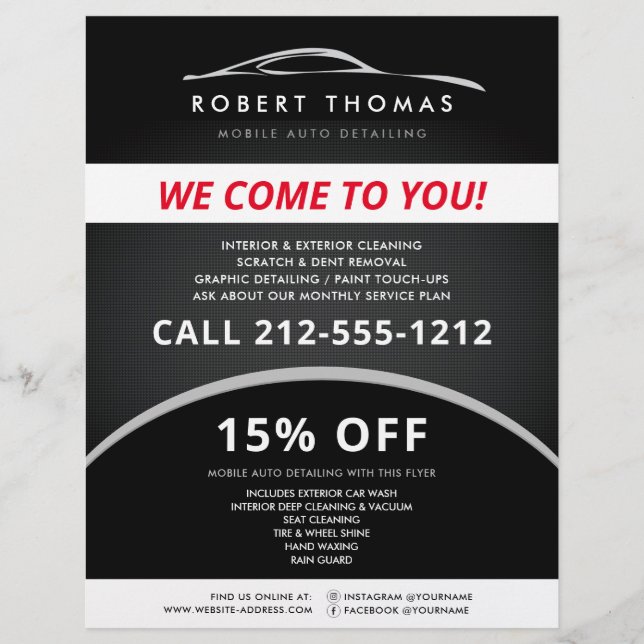 Black Auto Detailing, Auto Repair, Car Wash Flyer (Front)