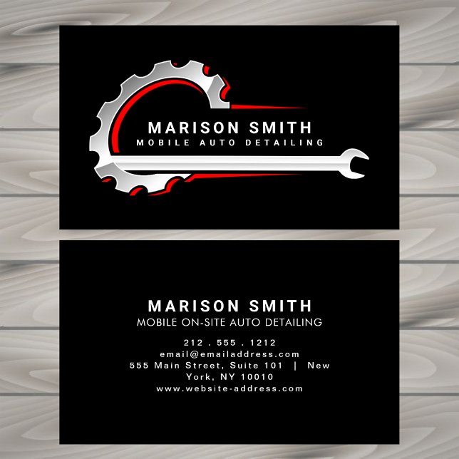 Black Auto Detailing, Auto Repair Logo Black Busin Business Card (Creator Uploaded)