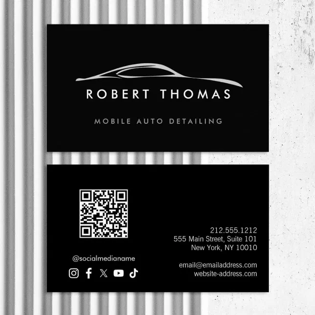 Black Auto Detailing, Auto Repair Logo QR Code Business Card | Zazzle