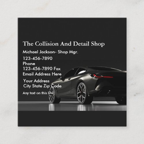Black Automotive Collision Auto Body  Square Business Card