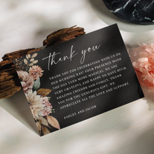 Black Autumn Blossom   Boho Fall Floral Wedding  Thank You Card