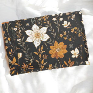 Black Autumn Boho Vintage Gold Floral Pattern Pillow Case