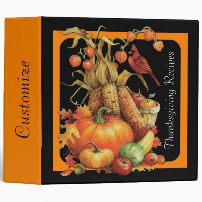 Black Autumn Harvest Thanksgiving Recipe Binder (Front/Spine)
