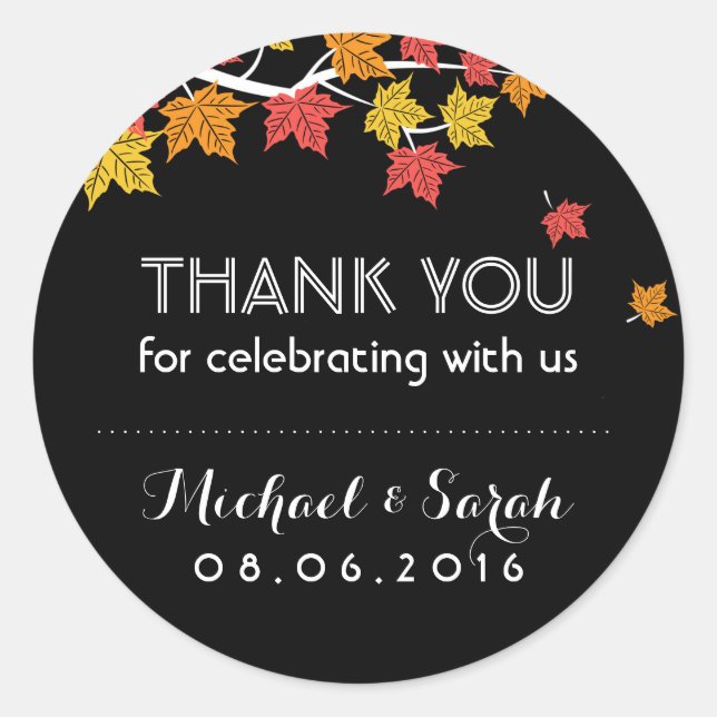 Black Autumn Maple Leaves Fall Thank You Sticker (Front)