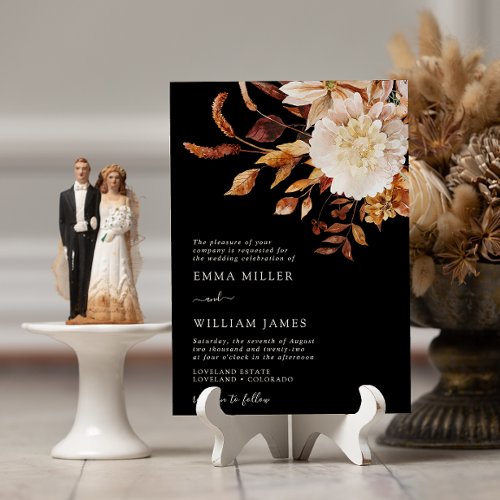 Black Autumn Modern Watercolor Terracotta Wedding Invitation
