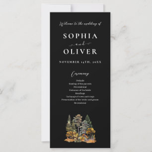 Black Autumn Watercolor Forest Wedding Program