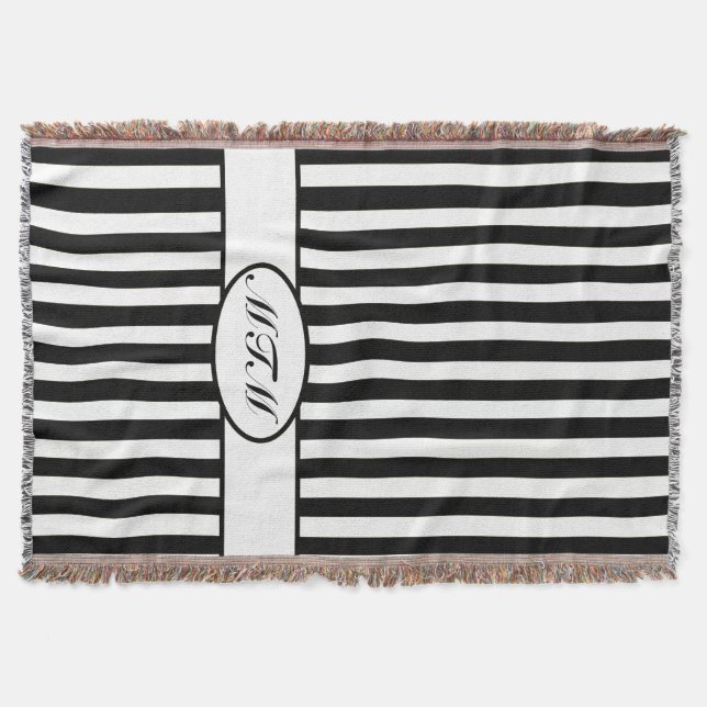 Black Autumnal Stripes with monogram Throw Blanket (Front)