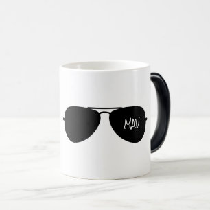 Black Aviator Sunglasses Custom Pilot Name Initial Color Morph Mug