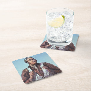 Black Aviators: U.S. WW2 Military Fighting Service Square Paper Coaster