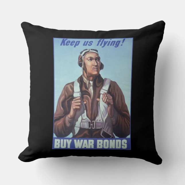Black Aviators: U.S. WW2 Military Fighting Service Throw Pillow (Front)