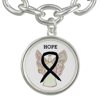 Black Awareness Ribbon Angel Charm Bracelet