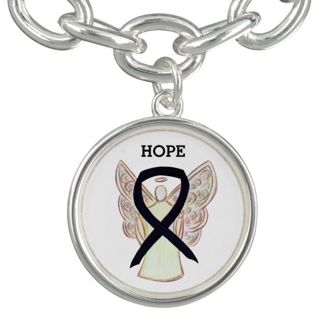 Black Awareness Ribbon Angel Charm Bracelet (Design)