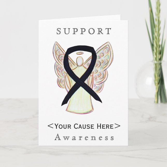 Black Awareness Ribbon Angel Customized Card (Front)