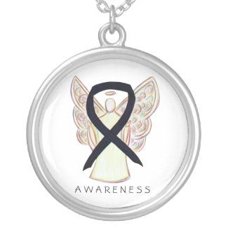 Black Awareness Ribbon Angel Jewelry Necklace