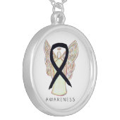 Black Awareness Ribbon Angel Jewelry Necklace (Front Left)