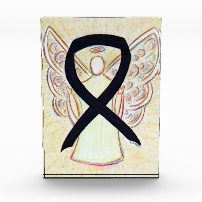 Black Awareness Ribbon Angel Paperweight Award  (Front)