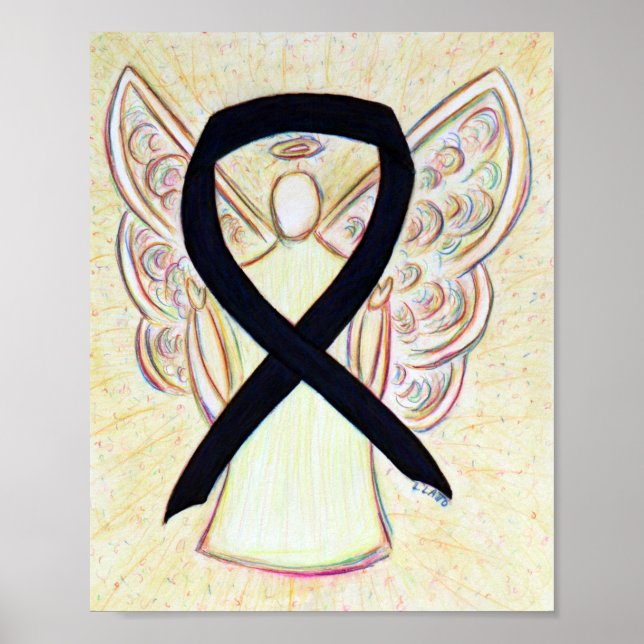 Black Awareness Ribbon Angel Poster Art Print (Front)