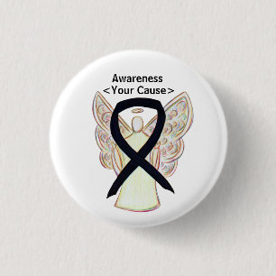 Black Awareness Ribbon Art Customized Angel Button