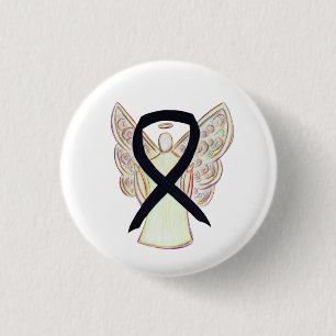 Black Awareness Ribbon Art Customized Angel Button